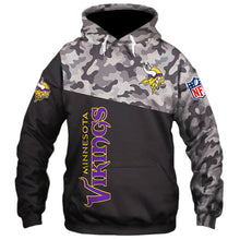 Load image into Gallery viewer, N.F.L.MINNESOTA-VIKINGS-CAMO.DESIGN-PULLOVER-HOODIES/3D-CUSTOM-VIKINGS-LOGOS & OFFICIAL-VIKINGS-TEAM-COLORS/DETAILED-3D-GRAPHIC-PRINTED-DOUBLE-SIDED/ALL-OVER-ENTIRE-HOODIE-PRINTED-DESIGN/WARM-PREMIUM-N.F.L.VIKINGS-PULLOVER-CAMO.HOODIES