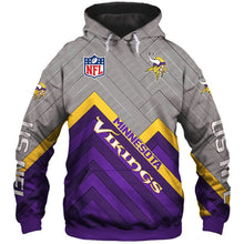 Load image into Gallery viewer, N.F.L.MINNESOTA-VIKINGS-PULLOVER-HOODIES/3D-CUSTOM-VIKINGS-LOGOS & OFFICIAL-VIKINGS-TEAM-COLORS/NICE-3D-DETAILED-GRAPHIC-PRINTED-DOUBLE-SIDED/ALL-OVER-ENTIRE-HOODIE-PRINTED-DESIGN/TRENDY-WARM-PREMIUM-VIKINGS-PULLOVER-HOODIES