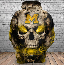 Load image into Gallery viewer, Michigan Wolverines Skull Hoodie NFL Professional National Football League team Sweater Shirt