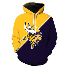 Load image into Gallery viewer, N.F.L.MINNESOTA-VIKINGS-TRENDY-PULLOVER-TEAM-HOODIES/NICE-CUSTOM-3D-EFFECT-GRAPHIC-PRINTED-DOUBLE-SIDED-ALL-OVER-OFFICIAL-VIKINGS-LOGOS &amp; IN-VIKINGS-OFFICIAL-TEAM-COLORS/WARM-PREMIUM-OFFICIAL-TEAM-PULLOVER-POCKET-HOODIES
